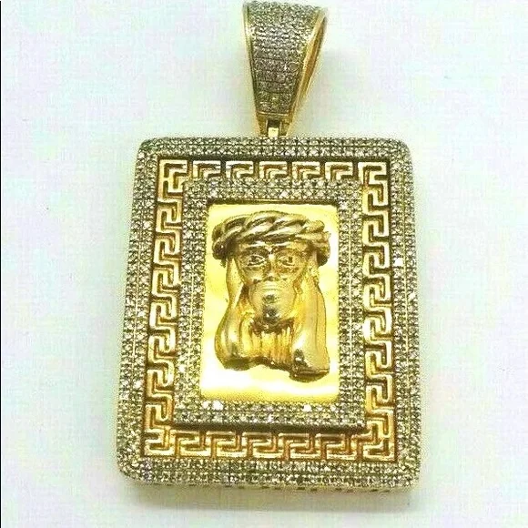 10K YELLOW GOLD DIAMOND CLUSTER JESUS CHRIST PENDANT .75 CARAT